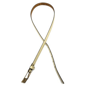 Vtg ANNE KLEIN Calderon Cream Leather Skinny Belt Gold Logo Buckle Sz M 32" YK